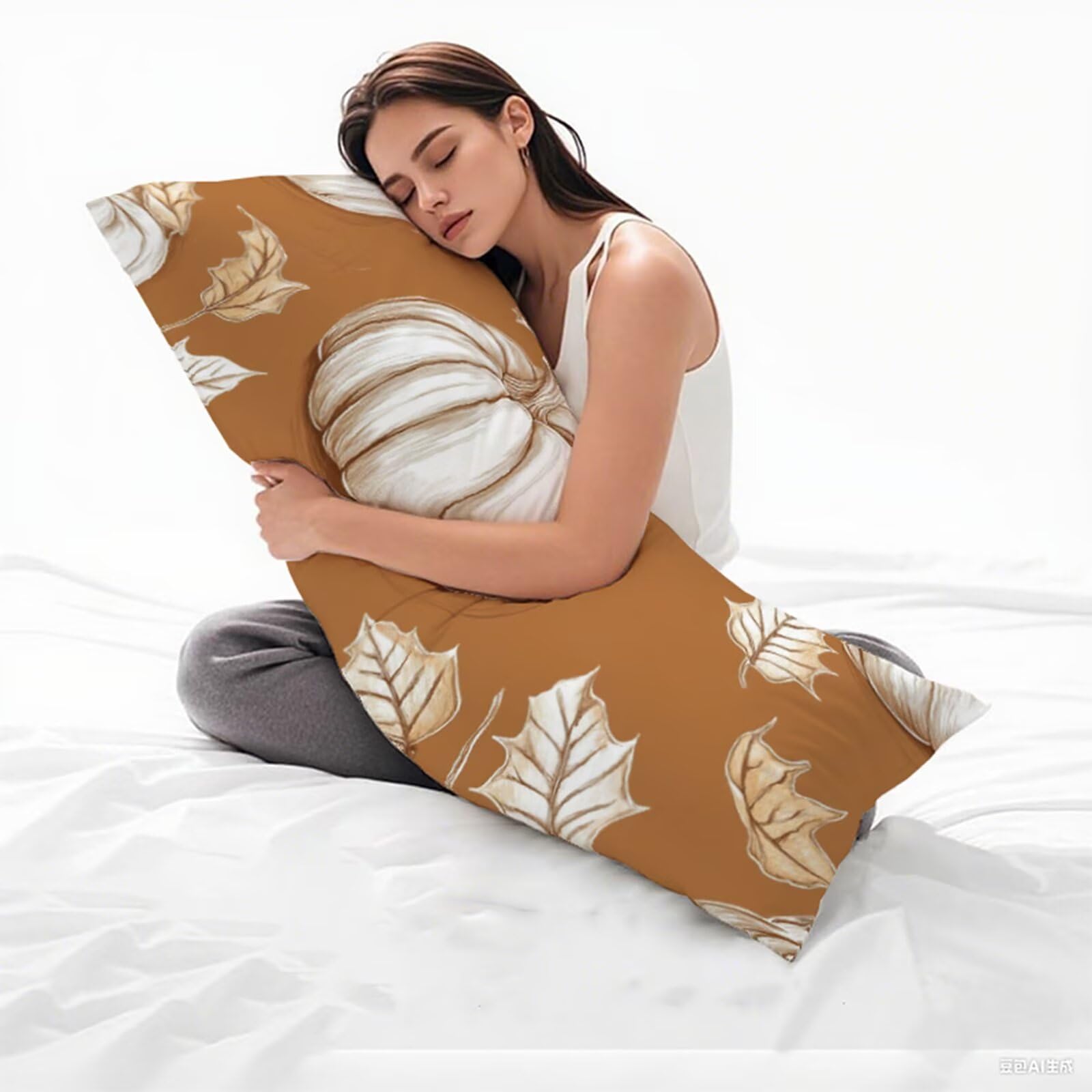 Boczna poduszka do spania, brązowa poszewka na poduszkę 180 x 60 cm duża poszewka na poduszkę, miękka lniana dwustronny nadruk nowoczesna poduszka na ciało, zamek błyskawiczny ciążowy poduszki do