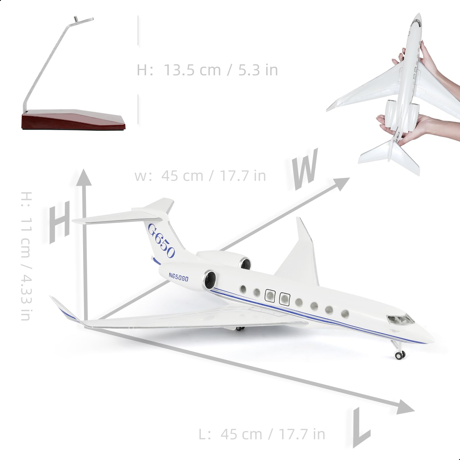 1/67 Maßstab G650 Privatjet Flugzeug Modellbausatz (45 cm) Großes Resin-Flugzeugmodell mit Ständer für Sammler und Luftfahrtenthusiasten, Kreatives Geschenk für Männer