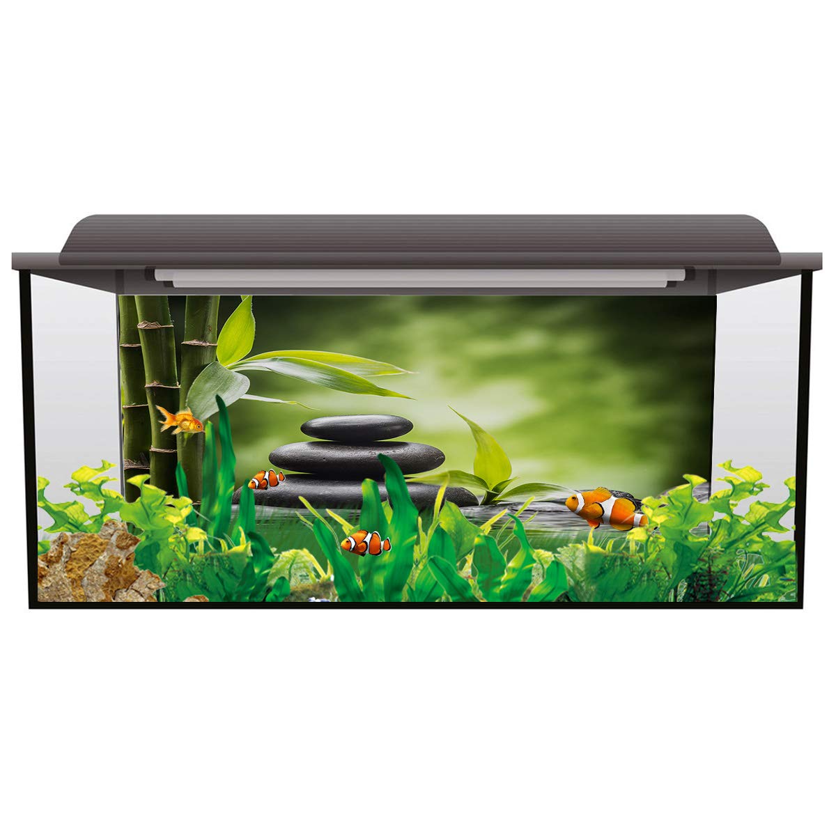 T&H XHome Aquarium Décor Backgrounds Spa Zen Stone Green Bamboo Pattern Fish Tank Background Aquarium Sticker Wallpaper Decoration Picture PVC Adhesive Poster 48.8