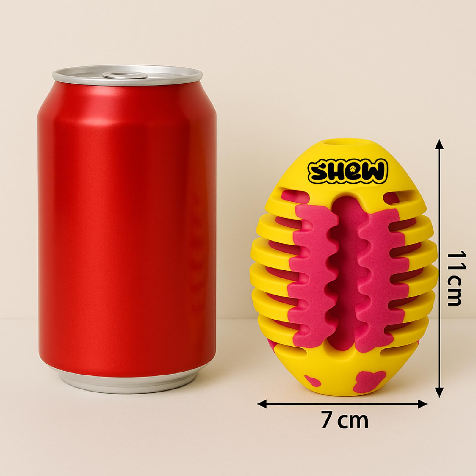 The SHEWY - Ultra-Durable Treat Dispensing Dog Toy Ball, Pink & yellow - Image 3