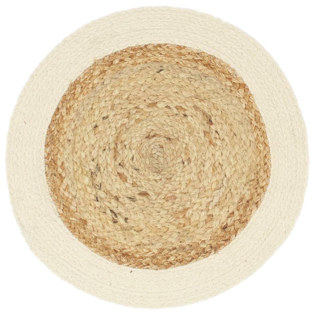 Set di 6 tovagliette rotonde, 38 cm, in iuta e cotone, per tavolo da pranzo, sottobicchieri intrecciati, colore naturale