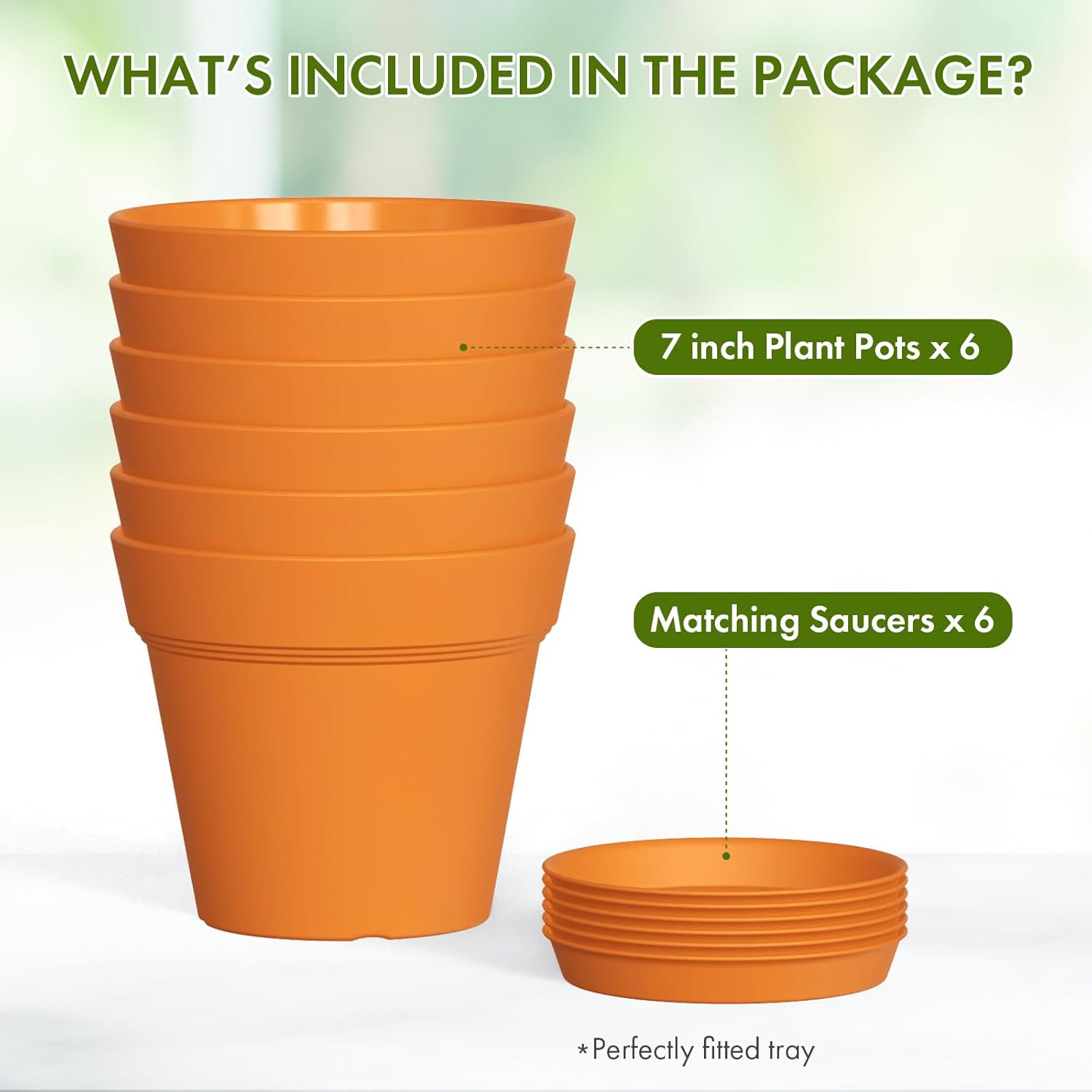 WSMKSZ 7 Inch Thick Plastic Plant Pots with Drainage Holes and Trays – 6 Pack Nursery Pots for Indoor & Outdoor House Plants, Seedling Starter Planters for Garden Flowers, Terracotta