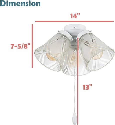 Miniatura 4 de Aspen Creative 22013-3, Kit de luces para ventilador de techo de tres luces con cadena de tracción, acabado blanco mate con pantalla de vidrio