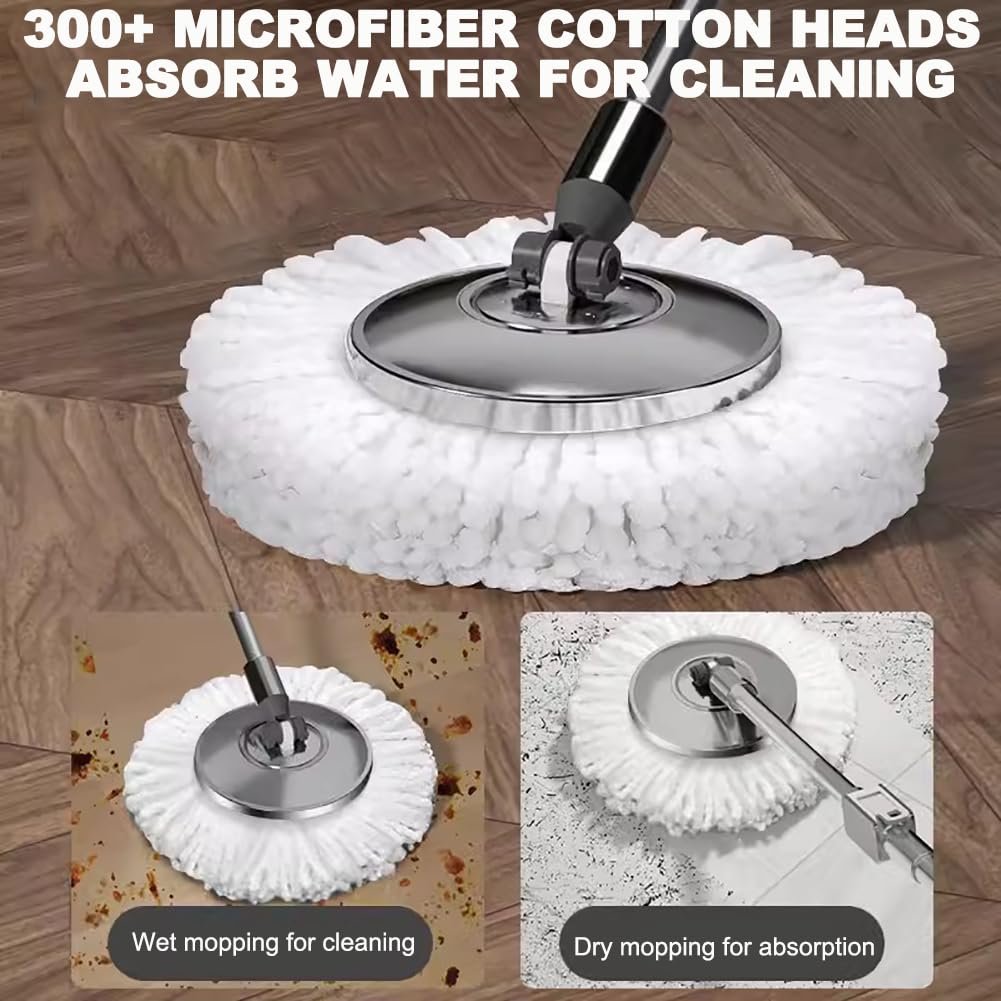 Scopa E Secchio, Set Di Strizzatori in Acciaio Inox, Scopa Da Terra in Microfibra Con 5 Teste Riutilizzabili, Con Ruote Universali Nascoste, Adatta A Tutti I Pavimenti Duri