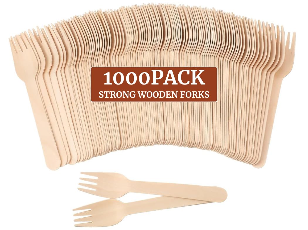 1000 x Wooden Forks [6.25 inch], Earth Friendly and Disposable Forks Utensils for Party - Disposable Cutlery for Parties, Bamboo Cutlery