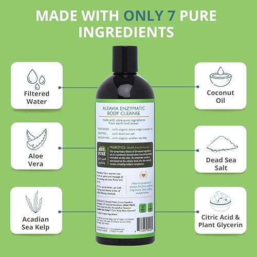 Miniatura 4 de Aleavia Limpieza corporal enzimática con lufa Poof - Prebiótico orgánico y totalmente natural sin fragancia, gel de baño vegano - Limpiador corporal