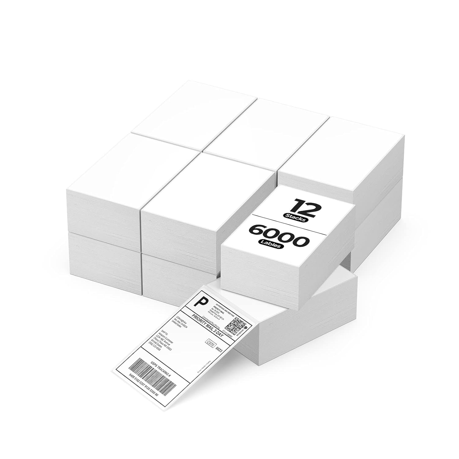 MUNBYN Versandaufkleber selbstklebend 4×6 DHL Etiketten 6000 Stück Thermoetiketten BPA-freie Thermopapier für DHL UPS DPD, Kompatibel mit MUNBYN Nelko Phomemo Etikettendrucker, Weiß