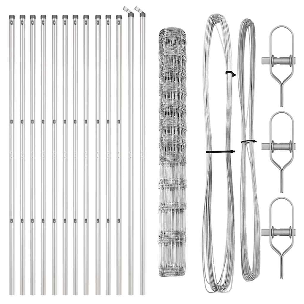 Recinzione in filo zincato saldato, 25 x 1,4 m, con 11 pali, elemento di recinzione per giardino, terrazza, balcone, robusta griglia per protezione privacy e sicurezza