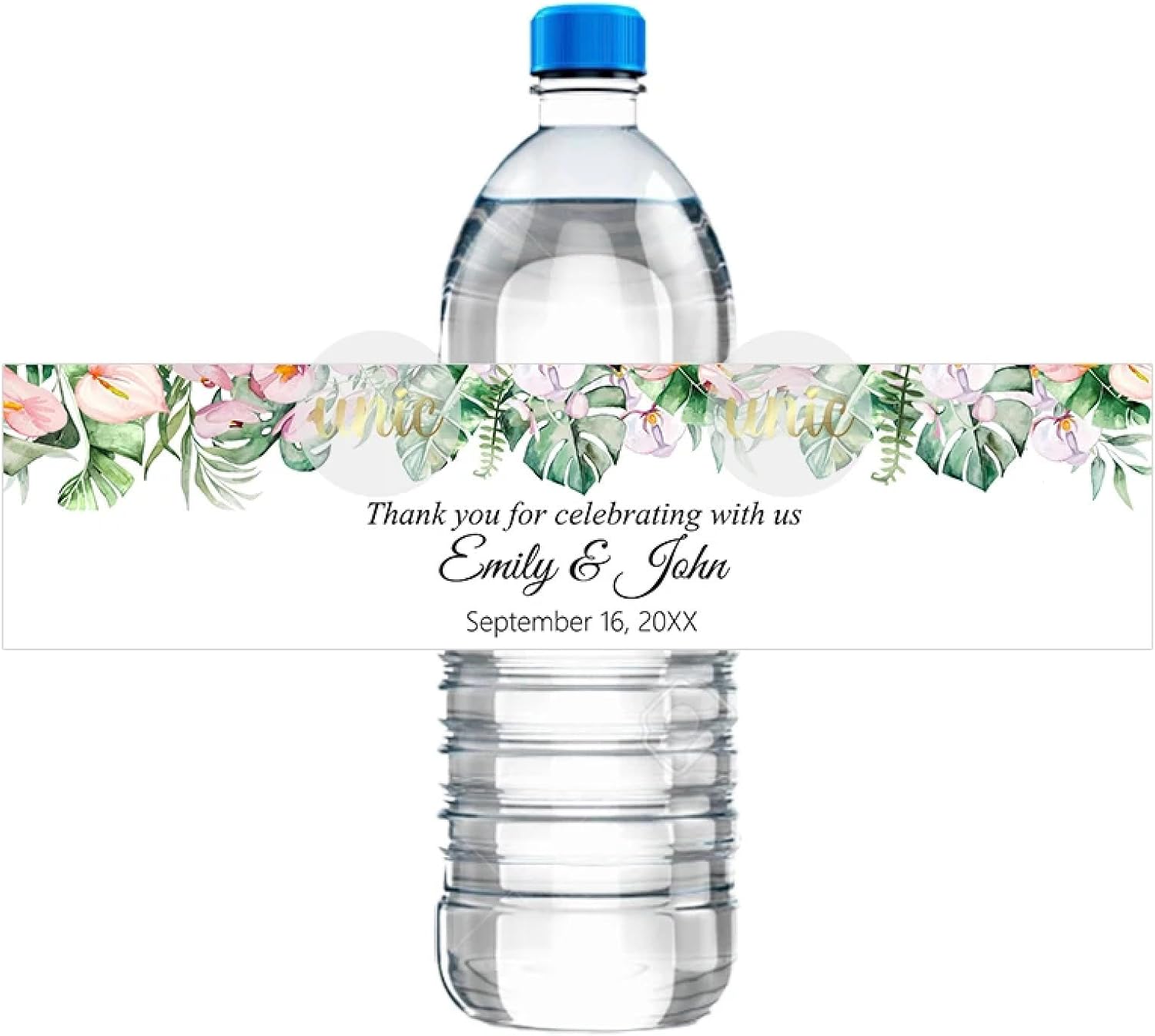 Custom Water Bottle Labels - Colorful Floral Print With Text Image Custom Bottle Stickers Waterproof Bottle Label For Weddings Baby Shower, 50pcs