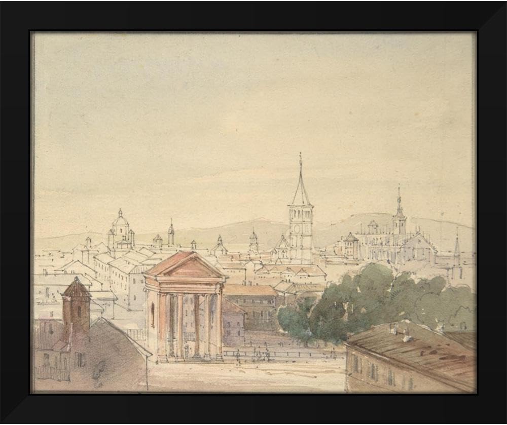 Adrian Ludwig Richter 24x20 Black Modern Framed Art Print Titled: View of Milan (1820-84)