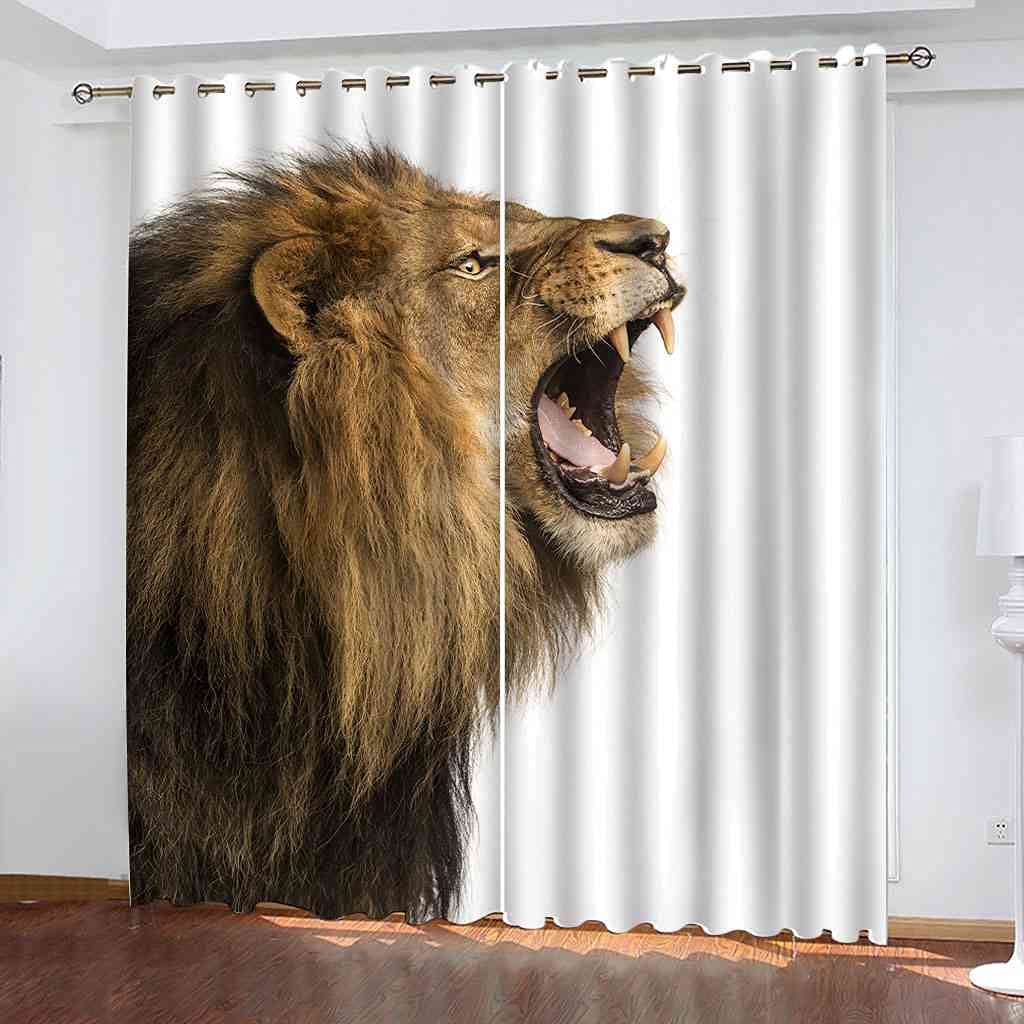 Rideau thermique et phonique de salon motif lion | Finition oeillets premium