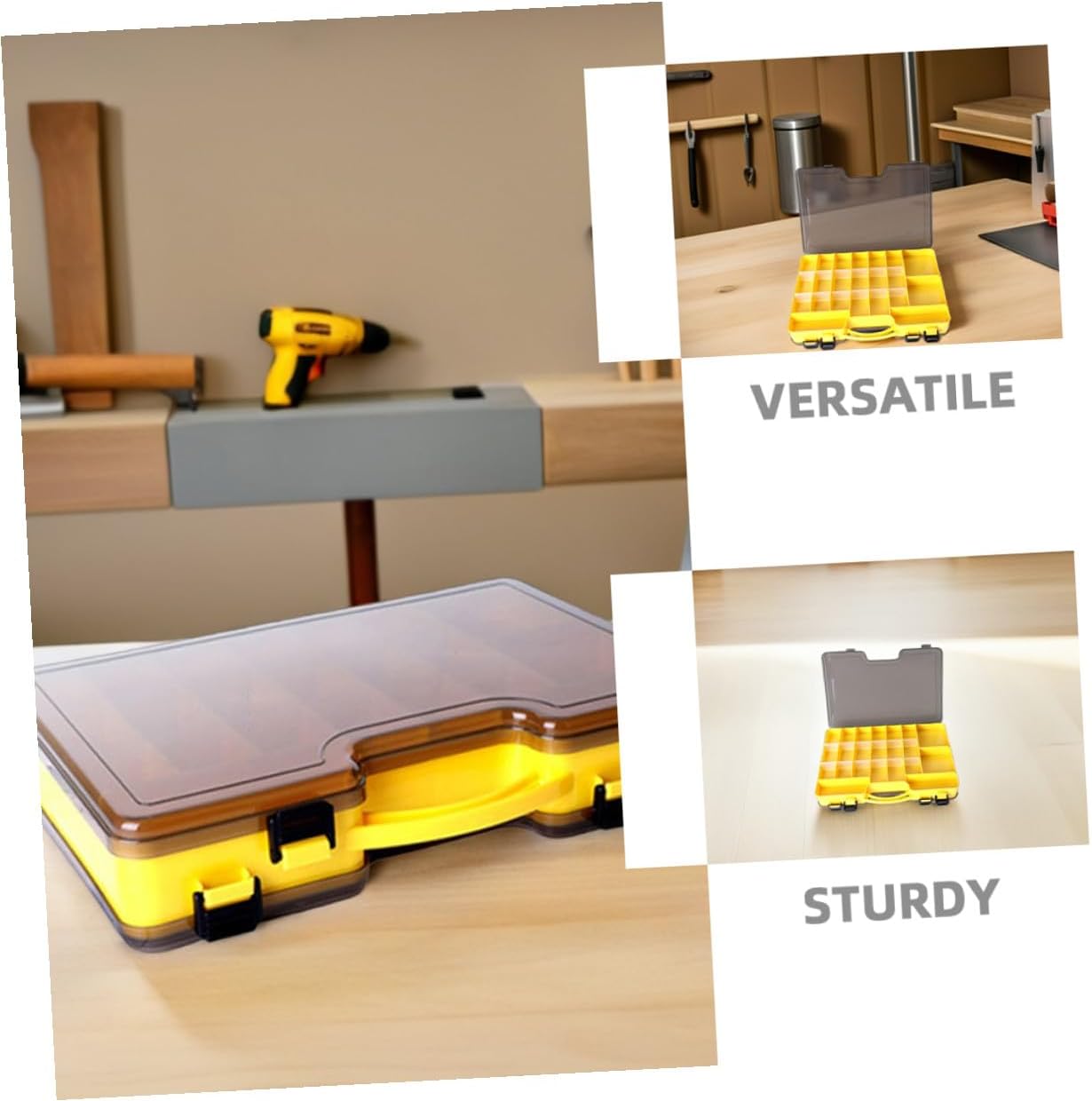 2pcs Double-sided Fishing Tackle Box Organizer with Compartments, Yellow Hard Plastic Lure Storage Case 29cm for Outdoor Fishing Gear and Bait Storage