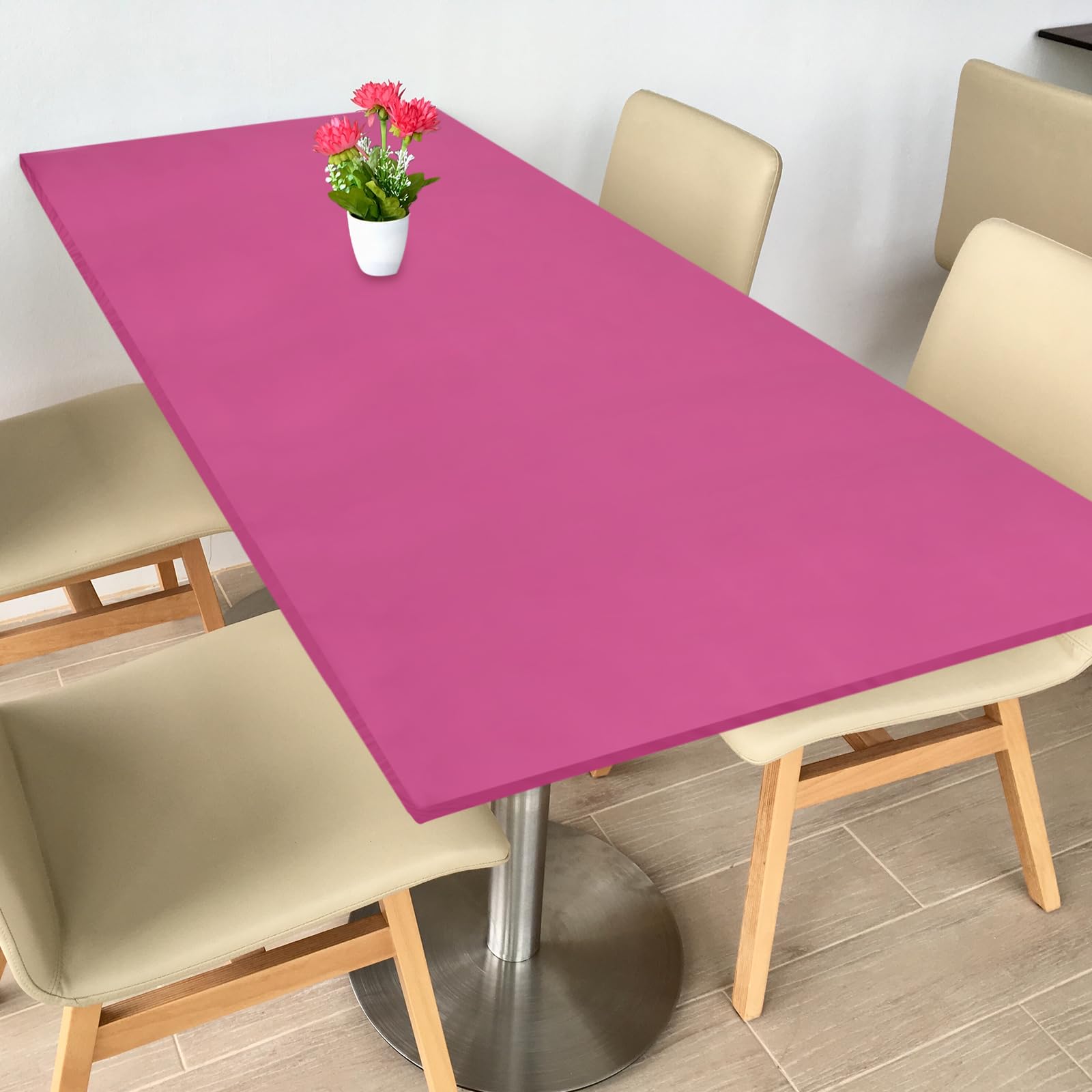 sourcing map Fitted Tablecloth Fit 8ft Rectangle Table, Polyester Washable Spandex Stretch Table Cover with Elastic Edge for Picnic Camping Patio Outdoor (96"x30", Rose Red)