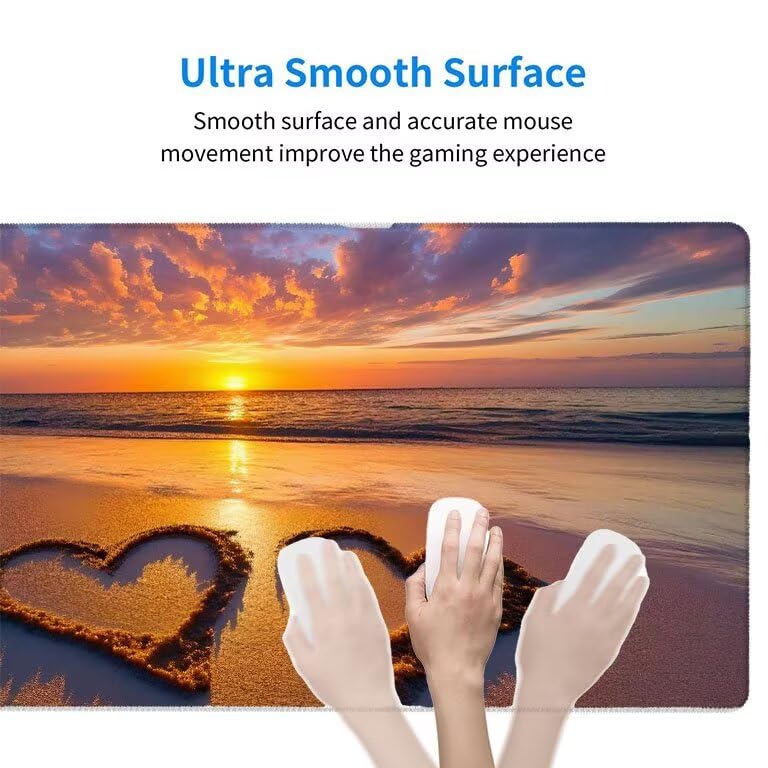 Tappetino Mouse Gaming XXL 1600 x 800 mm Tappetino Antiscivolo Sottomano Da Scrivania Per Mouse e Tastiera, Con Base In Gomma Antiscivolo, Lavabile, Mouse Pad Spiaggia Amore, Regalo per Uomo L-855