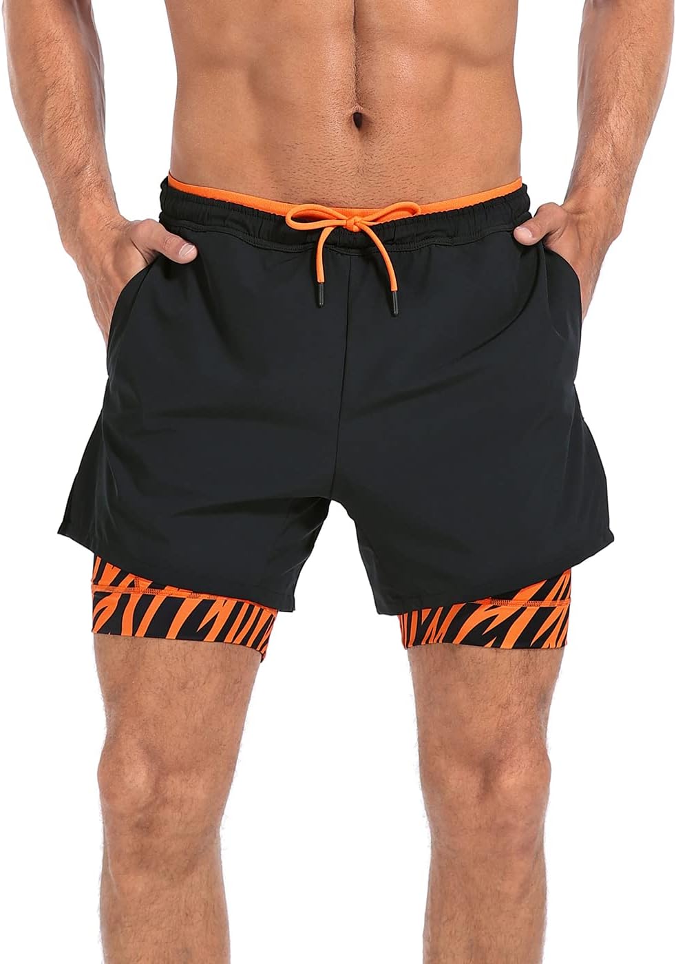 LRD Men's Athletic Gym Workout Shorts with Compression Liner 5 Inch Inseam