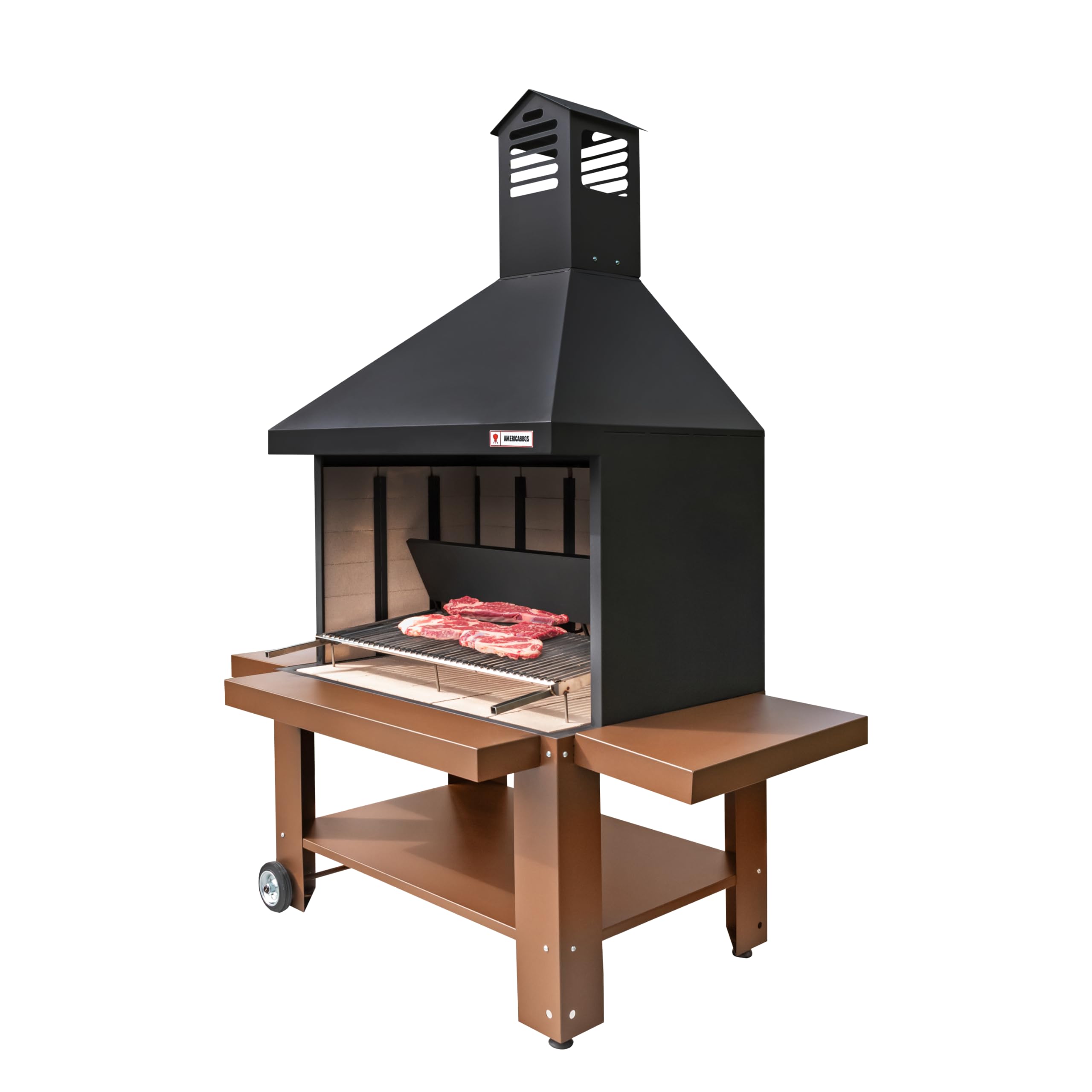 STUFE A PELLET ITALIA - "Etna" Barbecue a Legna da Esterno in Acciaio Verniciato, Colore Nero Opaco e Interno in Pietra Refrattaria, Design e Qualità Made in Italy, Ripiani porta Oggetti