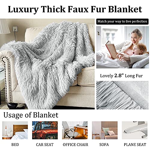 Joniyear Extra 2.8" Long Hair Fluffy Faux Fur Throw Blanket 50" X 60", Luxury Soft Decorative Fuzzy Furry Blanket For Couch Sofa Bed, Accent Cozy Plush Shaggy Blanket, Thick Warm Blanket, Winter, Grey #TOP5