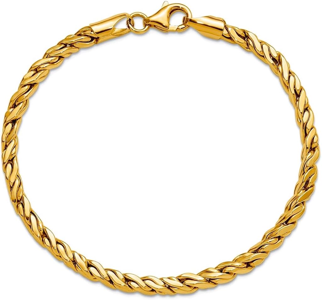JewelryWeb 14k Solid Yellow Gold Polished Square Twisted Link Bracelet 7.5 Inch Link Bracelet for Women - Image 5