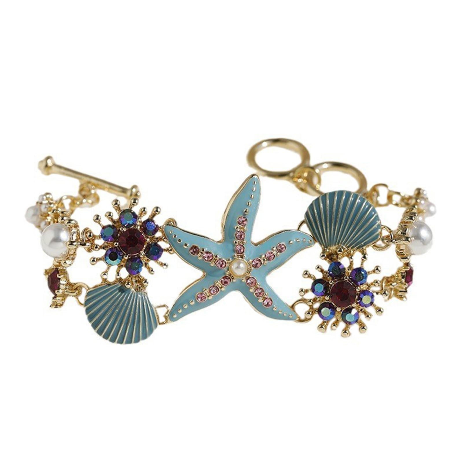 Luckgoni Women's Bracelet Fashionable Starfishes Shell Imitation Pearls Rhinestones Accessory For Beach Styles