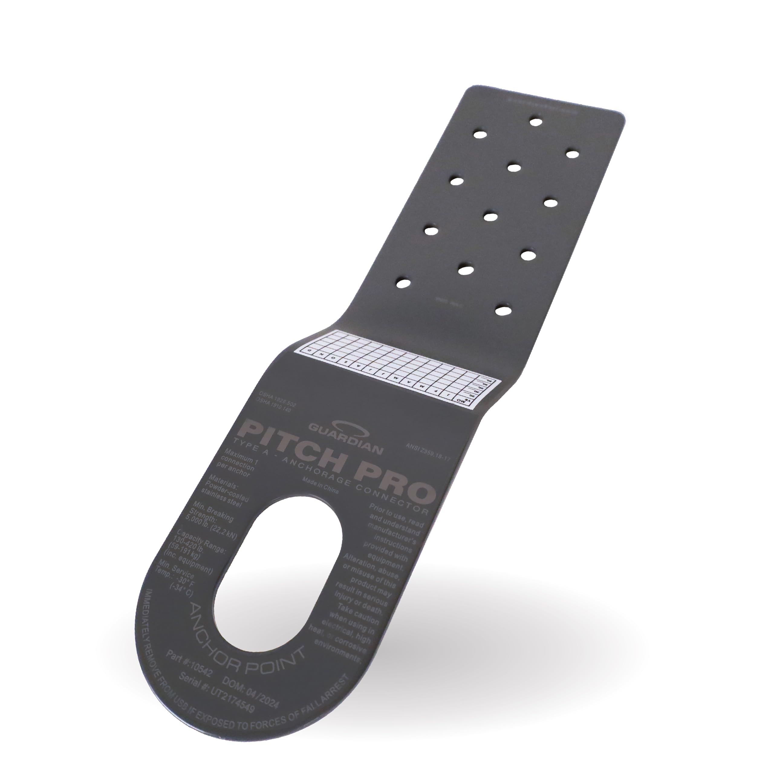 Guardian 10542 Pitch Pro Slotted Roof Anchor | Powder Coated Steel | 5000 lb Minimum Breaking Strength (MBS) | OSHA and ANSI Compliant | Gray