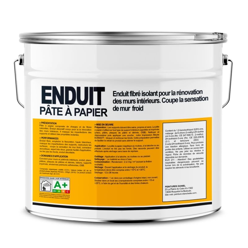 Pâte à papier à base de fibres naturelles, enduit décoratif, crépi intérieur, thermo-isolant, correcteur acoustique ECRAN77 15 Kg