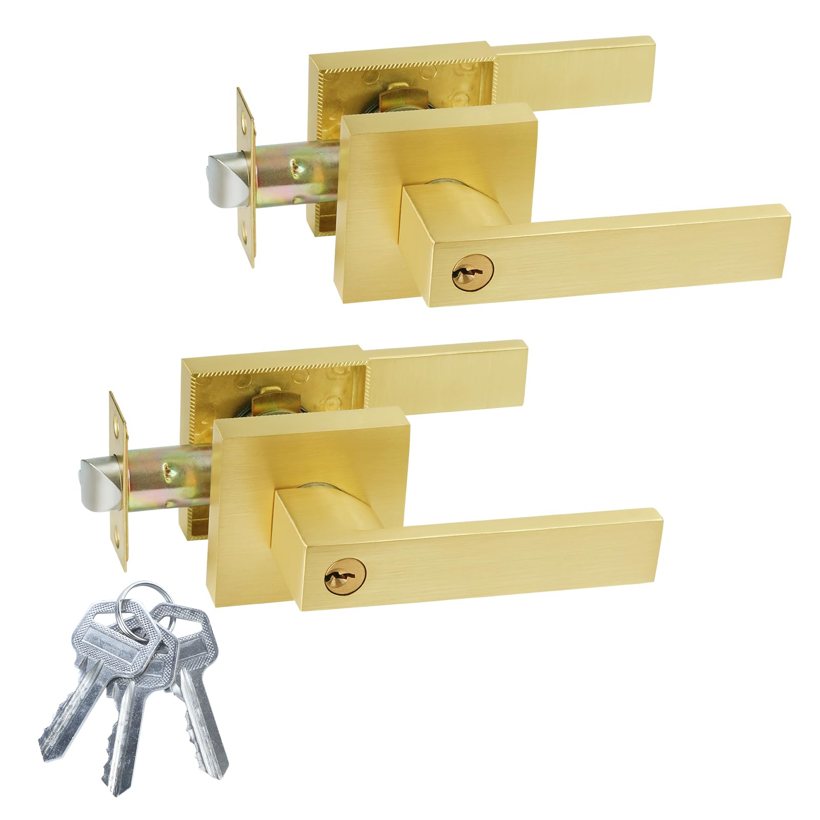 Photo 1 of JO.KO Golden Door Handles 2 Pack Door Locks Exterior Door Lever Handle