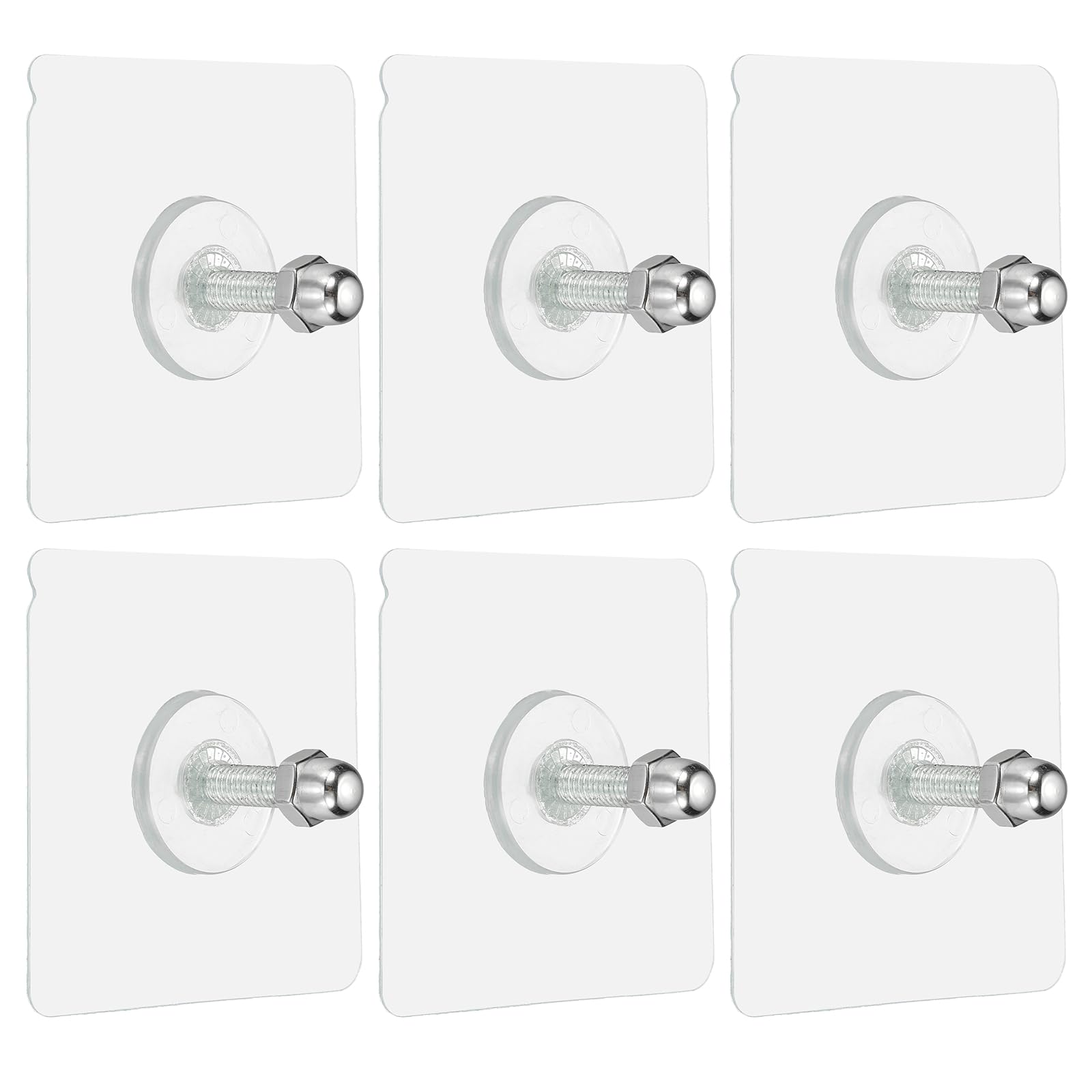 sourcing map 6Pcs Adhesive Wall Mount Screw Hooks, 2.8" Square Drill Free Adhesive Hooks Waterproof Heavy Duty Sticky Wall Mount with M6 Screw Cap Nut for Bathroom Kitchen Hanging Shelf, 20mm