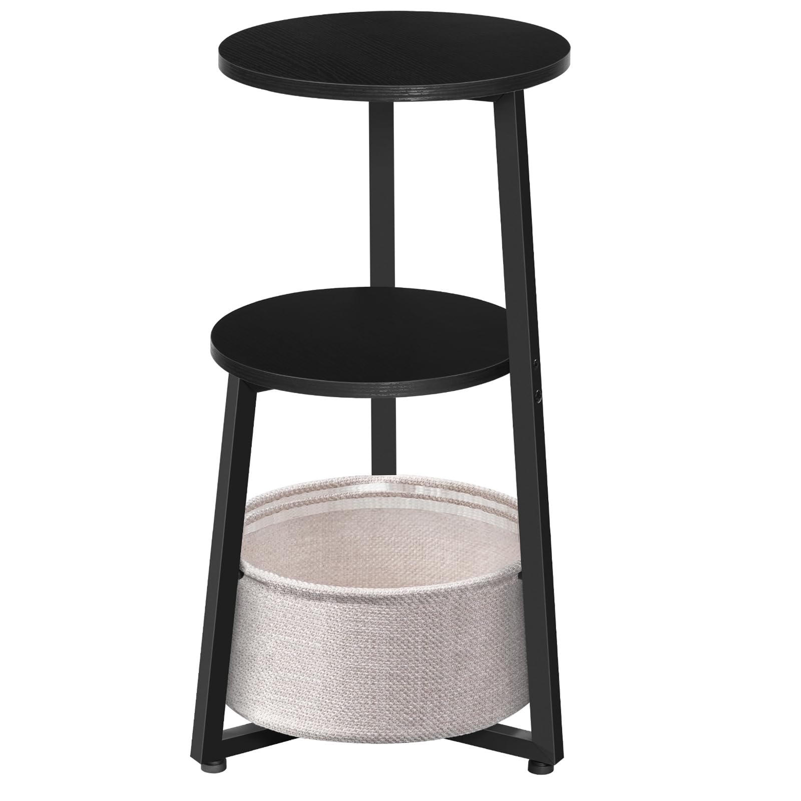 HOOBRO Round Side Table, 3 Tier Bedside Table with Storage Shelves, Accent Small Corner Table Compact Sofa Side Tables for Small Space in Living Room, Bedroom Black EBB169BZ01