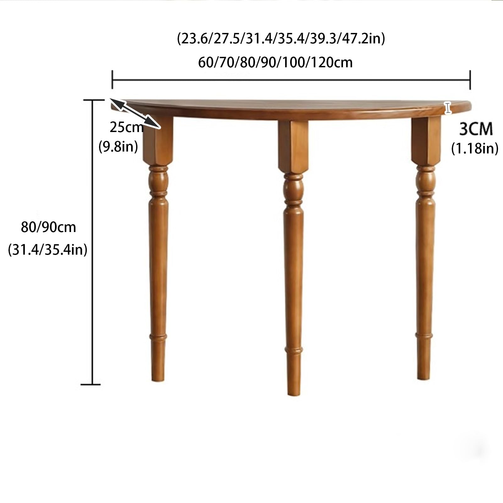 SEIFE Mesa Consola de Media Luna,Mesa Decorativa semicircular de Madera Maciza(Walnut,70x25x90cm)