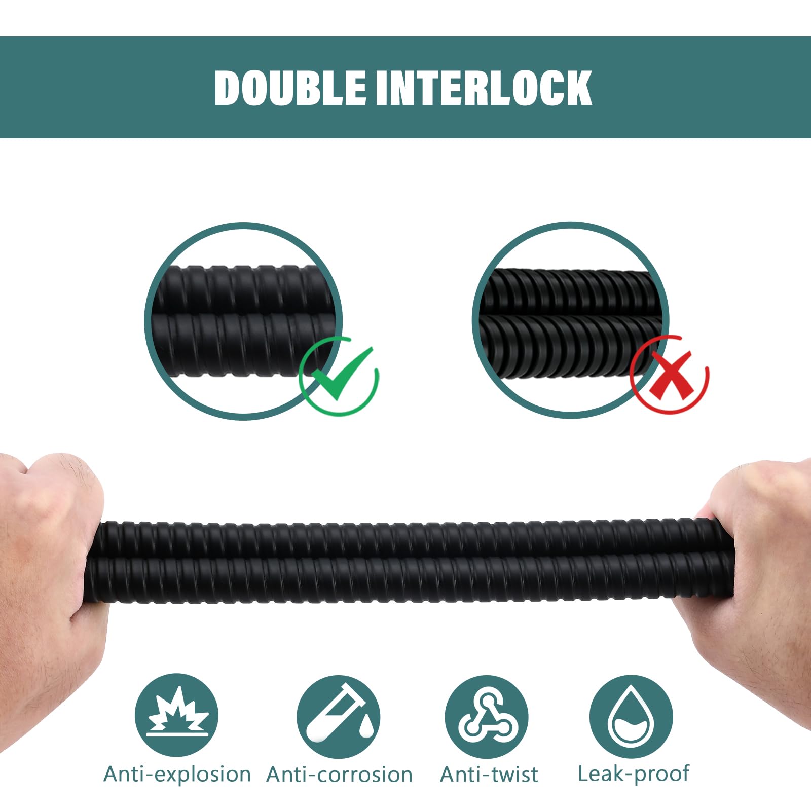 Manguera de ducha de PVC de 60 pulgadas, cabezal de ducha de PVC extralargo, manguera de ducha flexible de repuesto con núcleo de acero inoxidable y tuerca de plástico, resistente a la abrasión