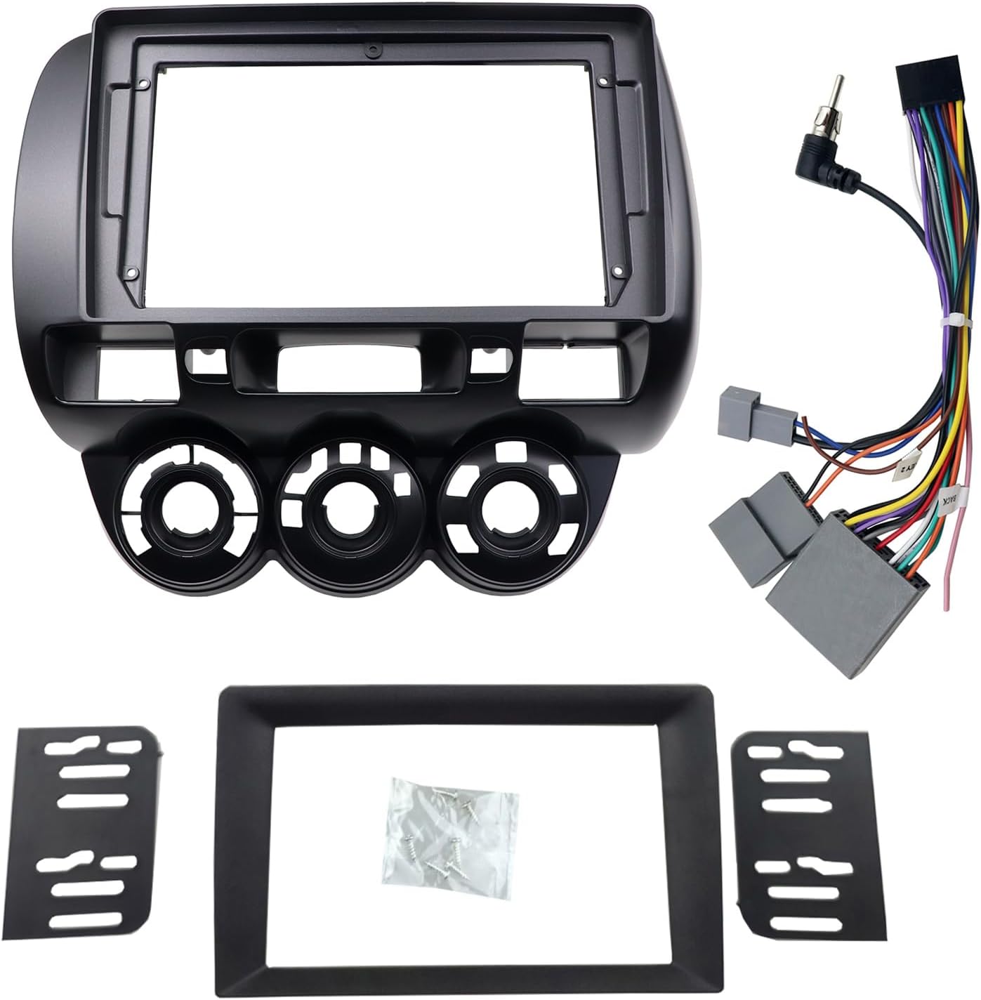 Stereo Bezel for Honda Fit 2007-2008 (American Version) Dash Installation Mount Trim Kit Fits 9" and Double Din Radio with Wiring Harness