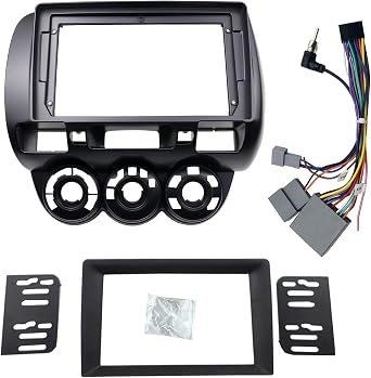 Stereo Bezel for Honda Fit 2007-2008 American Version Dash Installation Mount Trim Kit Fits 9" and Double Din Radio with Wiring Harness