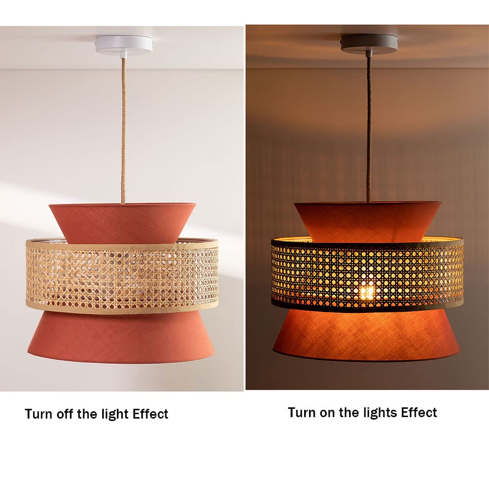 Lampada A Sospensione In Vimini Di Bambù Con Paralume Artistico In Tessuto Arancione Lampadari Per Lampadari Per Interni In Stile Rustico Lampada A Sospensione E27 Stile Vimini Rattan