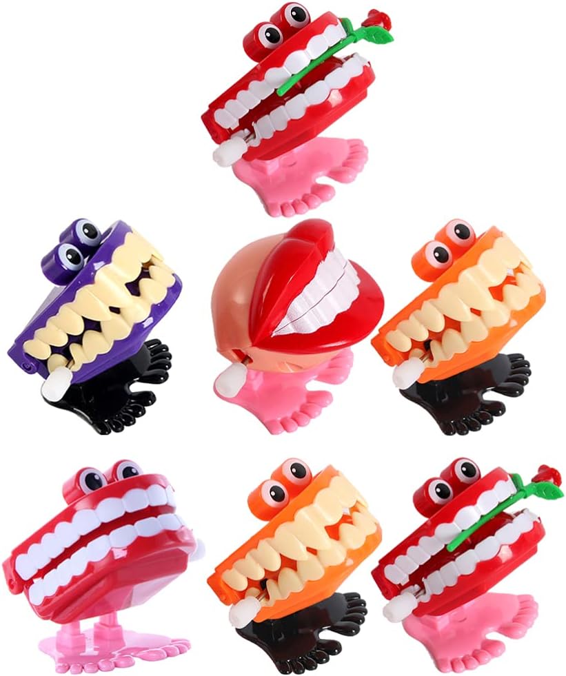 Alipis 7Pcs Wind Up Chattering Teeth Toys, Walking Teeth Toys Funny Clockwork Toys Fake Teeth Toys for Kids Christams Wind Up Toys Gifts for Toddler Children