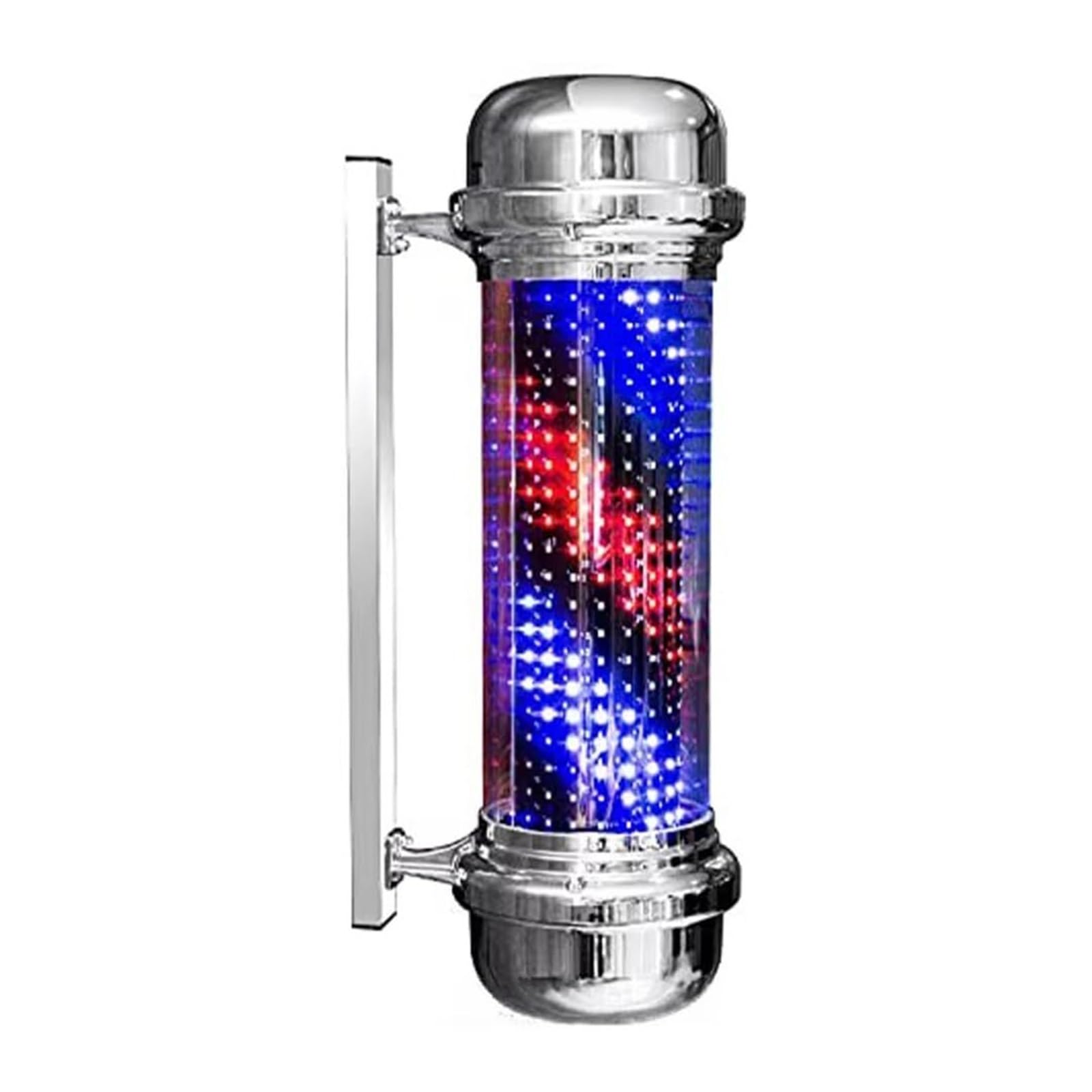 HELCEKOU Barber Pole Light with Rotating Red White Blue Stripes, Wall Mount Salon Decor, Energy-Saver Classic Fixture for Hair Salons, Barbershop, Hairdresser(Led Silver 70cm)