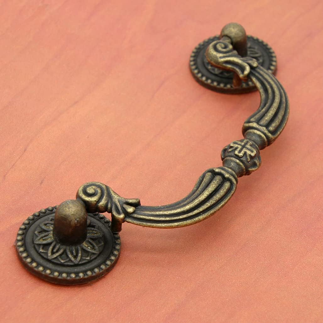 4 PCs Vintage Antique Brass Bail Pulls Handles - Cabinet Pull Handle - Large Size, Length 4.8" (12.2 cm) and Height 1.7" (4.2 cm)
