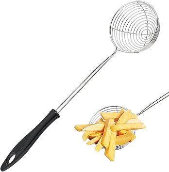 Stainless Steel Spider Strainer Spoon, Non-Stick Cooking Pasta Scoop Bean Scoop Draining Strainer Scoop with Ergonomic Handle for Hot Pot, Beans, Meatball SizeS