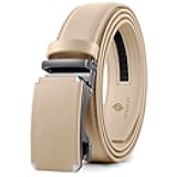 DOOPAI Men's Leather Ratchet Belt, Adjustable Belt in Beige with Sliding Length 42-48