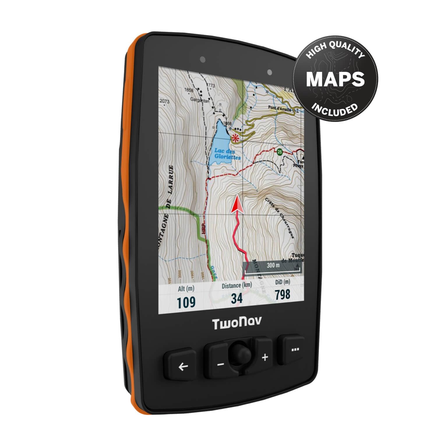 TwoNav Aventura 2 Plus (32 GB) + Mapa España IGN 1:25000 Topo, GPS de Mano con Pantalla Amplia 3.7 Pulgadas, Botones y Joystick para montaña, Alpinismo, Trekking o Senderismo. Color Naranja