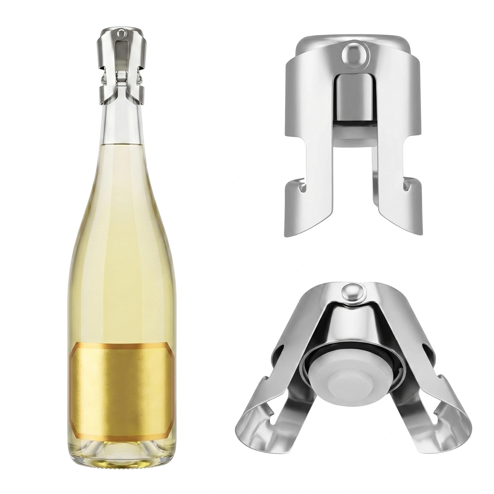 2 Pcs Stainless Steel Vacuum Wine Stoppers, Reusable Leak-Proof Bottle Plugs for Champagne Prosecco Wine Beer, Keep Drinks Fresh
