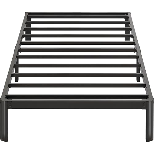 10 Inch Twin Bed Frames with Rounded Corner Legs, Heavy Duty Metal Twin platform bed frame with Steel Slats Support, No Box Spring Needed, Noise Free, Easy Assembly