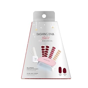 Dashing Diva Glaze Kit - By The Fire Place - Long Lasting, Chip Resistant, Semi-Cured Gel Nail Strips - 5-Piece Manicure Set with 32 Strips and Mini LED Lamp