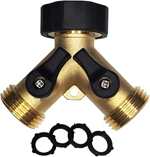 HQMPC Hose Splitter Garden Hose Y Valve 2 Way Valve Brass Y Valve Water Outdoor Garden Hose Adapter 2 Way Y Valve Y Hose Adapter Garden Faucet Y Valve +3/4" GHT Thread Extra 4 Presure washers