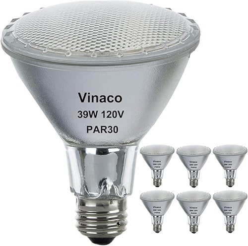 Vinaco PAR30 - Luz de inundación de 39 W, paquete de 6 unidades de alto brillo 400LM PAR30 halógeno de cuello largo regulable, PAR30L inundación 39