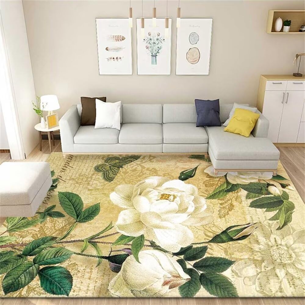Tapis chambre ado fille jaune rectangulaire 60x120 cm lavable en machine pour déco tendance