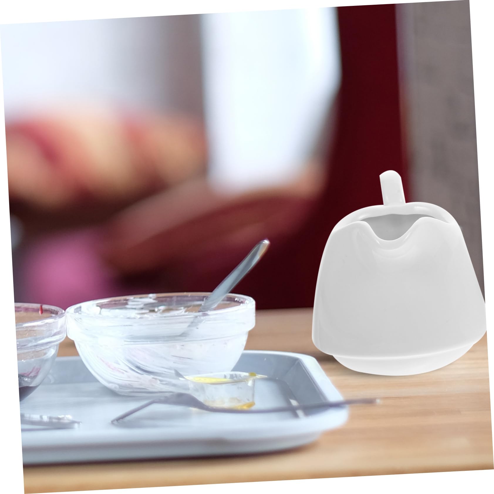 Mipcase Juego de Azucarero y Jarra de Crema con Mango de Bambú de Cerámica y Cuchara de Color Claro Set Diseño Simple y Funcional para Uso en Hogar y Hotel