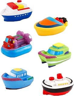 6Pcs Bath Toy Floating Boats, Baby Soft Squirt Bathing Toys Bathtub Cartoon PU Rubber Ship Water Game Learning Educational Toy For Kids Toddlers