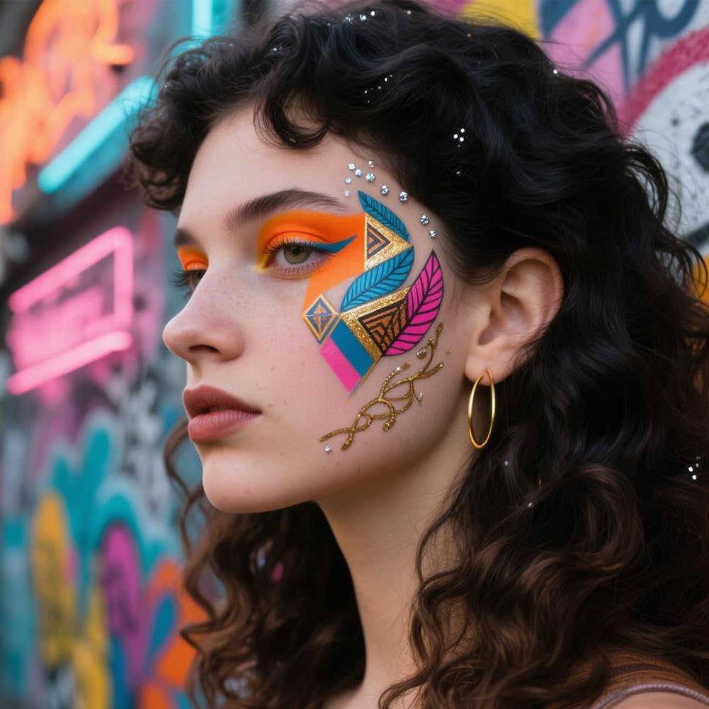 DELORIGIN 2PCS Face Painting Practice Board, Reusable Makeup Practice Board A4 Facial Painting Template Stage Festival Carnival Makeup Training Tool for Painter Beginner (Close your eyes face forward)