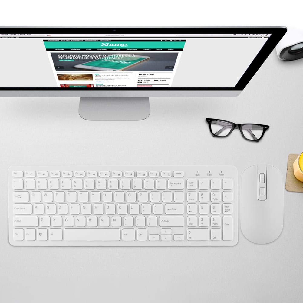 Clavier et Souris combinés sans Fil, 108 Touches Multifonctions sans Fil 2.4G Clavier Combo Souris Haute sensibilité élevée sans délai pour 7/8/10 / XP/Vosta etc(Blanc)