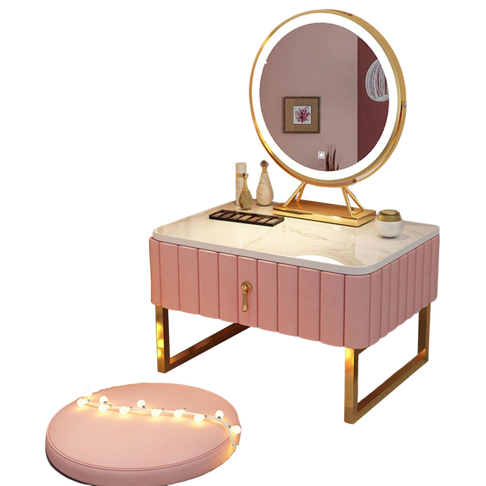 asdchZen Makeup Vanity Table With High-Definition Mirror 3 Color Touch Adjustable Brightness Ample Storage Drawers Elegant Design For Bedroom & Dressing Room